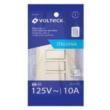 Cargar imagen en el visor de la galería, Placa armada 3 interruptores sencillos,marfil,línea Italiana
