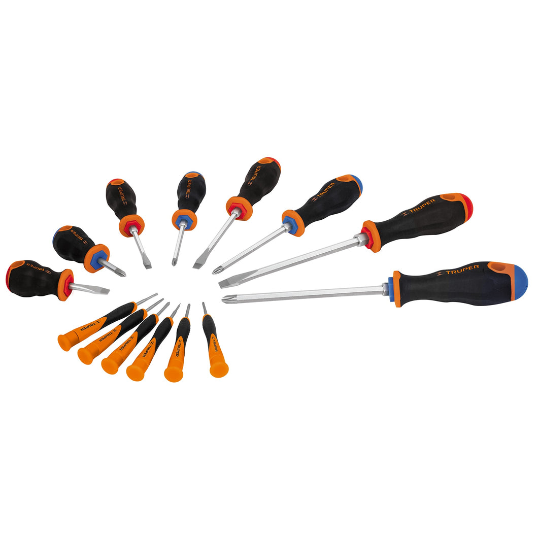 Juego de desarmadores, mango comfort grip, 14 piezas, bliste