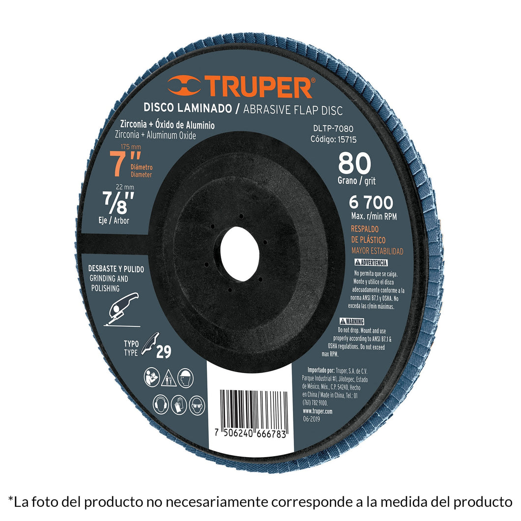 Disco laminado 7' respaldo plástico barreno 7/8'grano 120