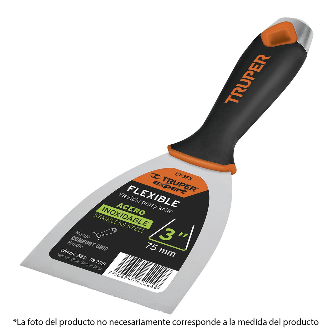 Espátula flexible 4', acero inoxidable, mango comfort grip