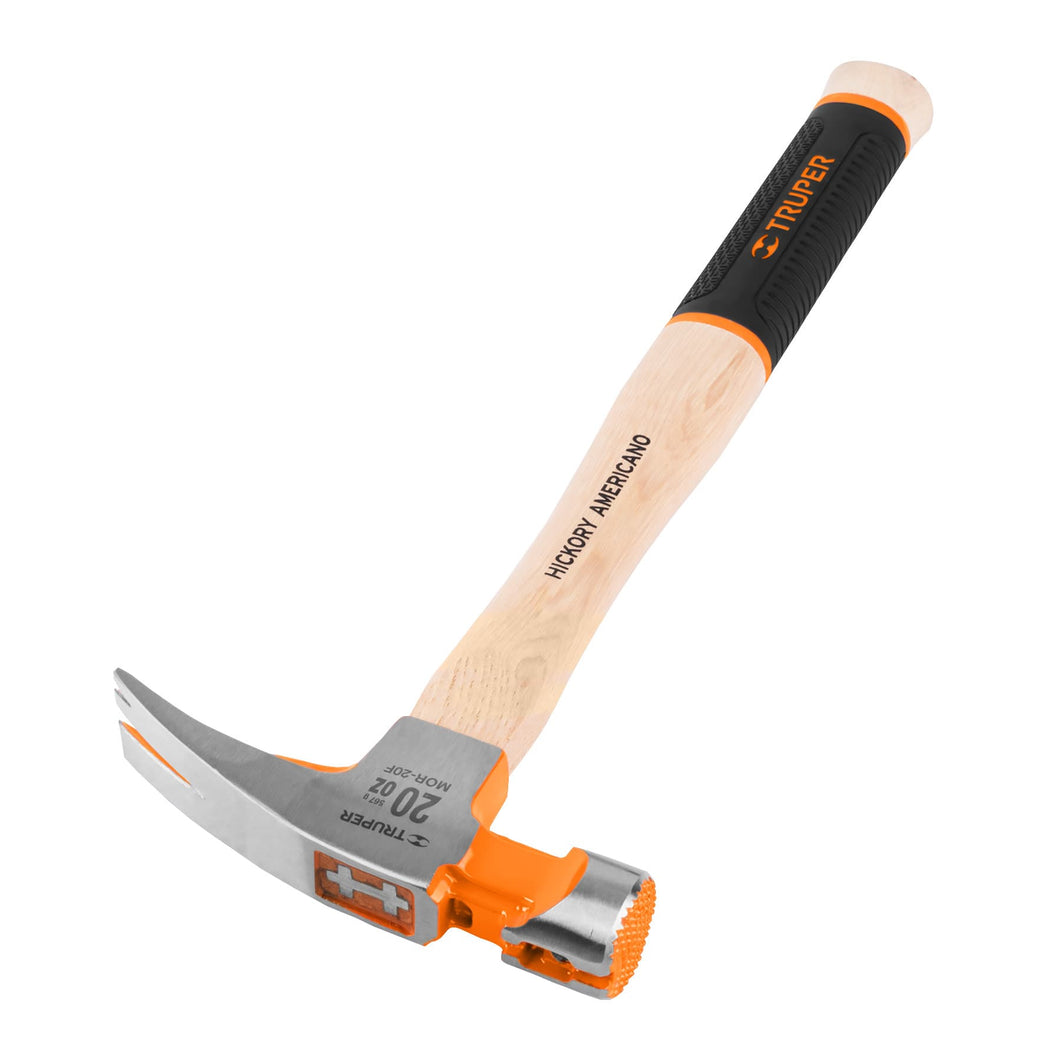 Martillo pulido uña recta 20 oz, boca fresada, mango hickory