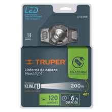 Cargar imagen en el visor de la galería, Linterna para cabeza, 120 lúmenes, recargable, 1 led
