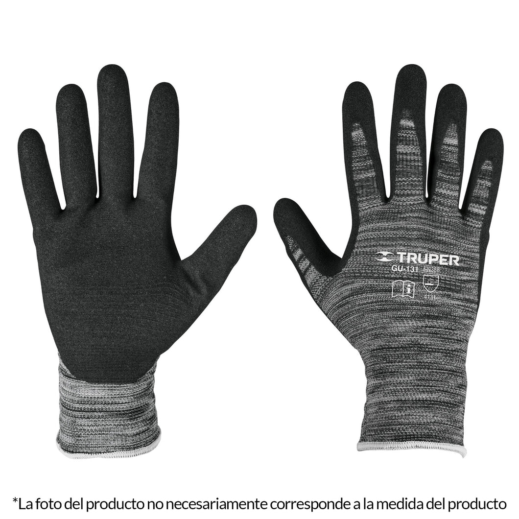 Guantes de nylon recubiertos de nitrilo arenoso, grandes