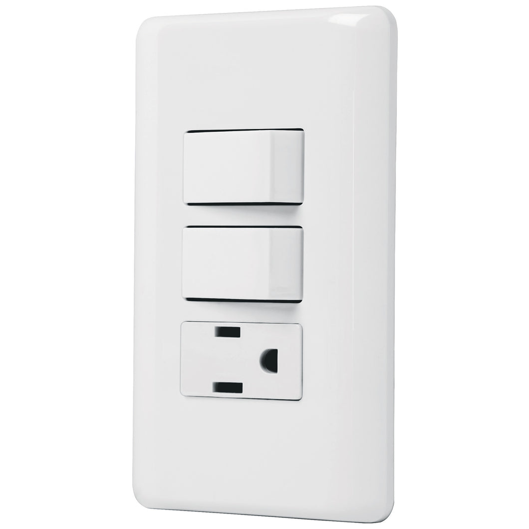 Placa armada con contacto y 2 interruptores sencillos, Basic