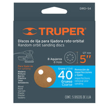 Cargar imagen en el visor de la galería, Discos de lija roto orbital 5&#39;, grano 40, 8 orificios, 5pzas
