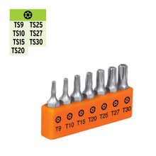 Cargar imagen en el visor de la galería, Juego de 7 puntas Torx, largo con seguro 1&#39;, en organizador
