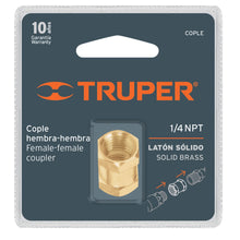 Cargar imagen en el visor de la galería, Cople de latón, tipo FF, cuerda 1/4 NPT
