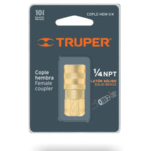 Cargar imagen en el visor de la galería, Cople de latón, cuerda 1/4 NPT, hembra
