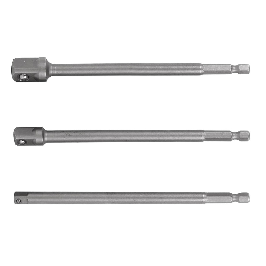Juego de adaptadores largos para dados,1/4,3/8 y 1/2', 3pzas