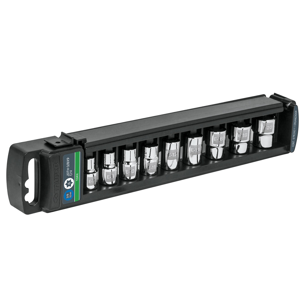 Juego dados, punta torx, 3/8', 9 piezas