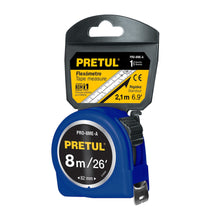 Cargar imagen en el visor de la galería, Flexómetro azul 8m cinta 25 mm, Pretul tarjeta plástica
