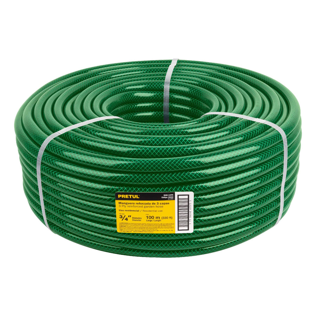 Manguera 3/4', reforzada, 3 capas, 100 m, Pretul