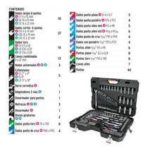 Cargar imagen en el visor de la galería, Juego autoclé, cuadro 1/4, 3/8 y 1/2&#39;, 210 piezas, std y mm
