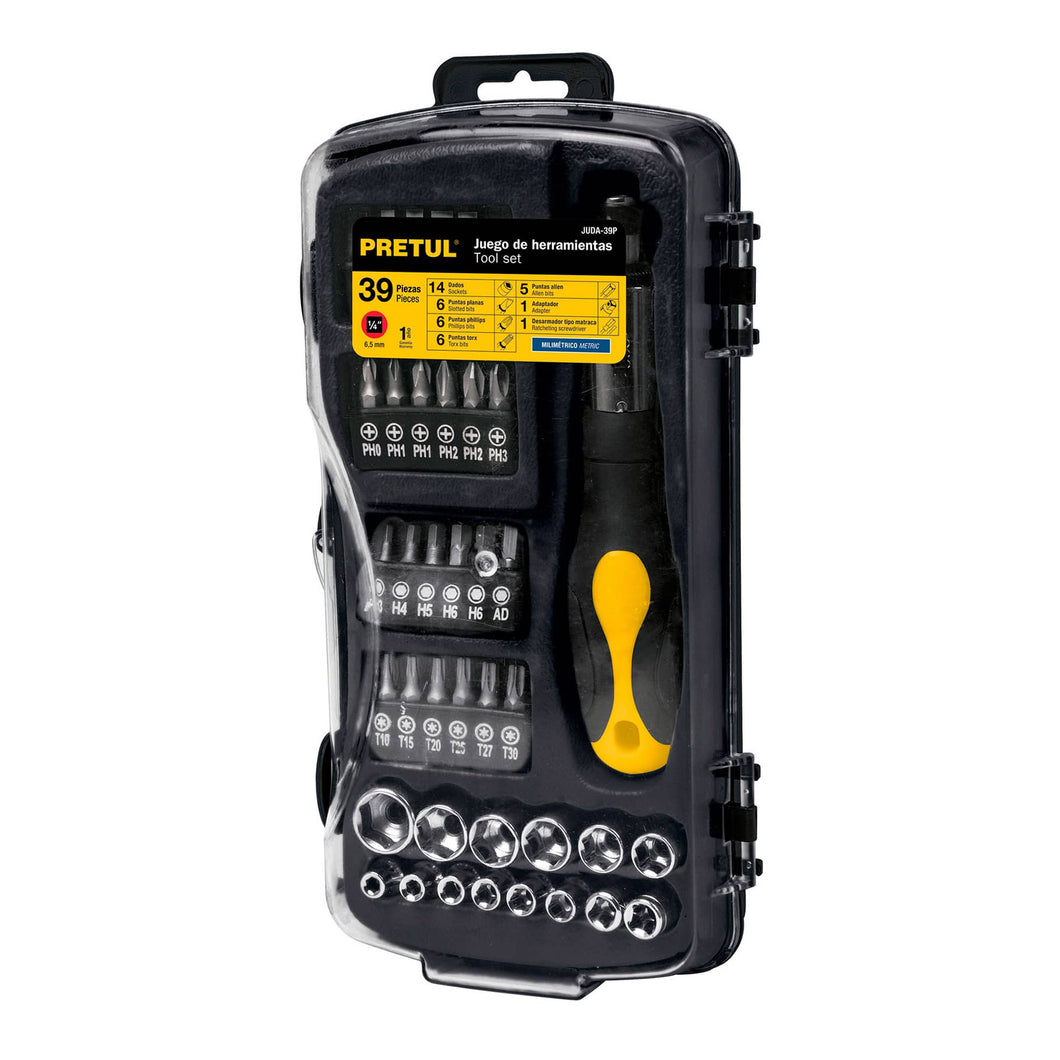 Juego de dados, cuadro 1/4', 39 piezas, Pretul