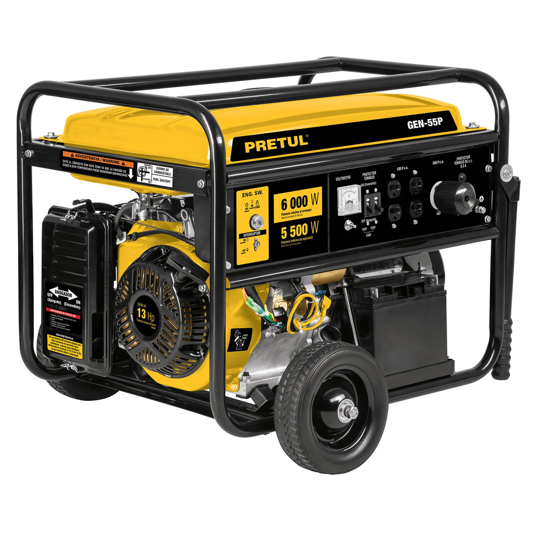 Generador eléctrico a gasolina, 5,500 w, Pretul
