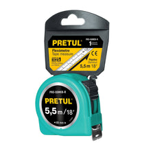 Cargar imagen en el visor de la galería, Flexómetro verde, 5.5 m,cinta 19 mm,Pretul, tarjeta plástica
