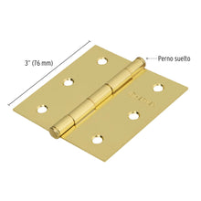 Cargar imagen en el visor de la galería, Bisagra cuadrada 3&#39;, acero latonado, plana, Hermex Basic
