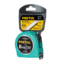 Cargar imagen en el visor de la galería, Flexómetro rojo 8m cinta 25 mm, Pretul tarjeta plástica
