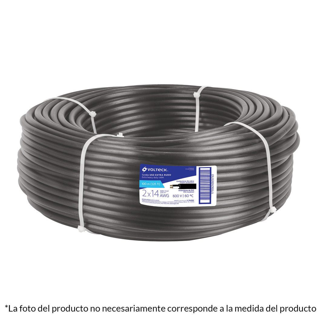 Cable uso rudo, 2 conductores, calibre 12, rollo de 100 m.