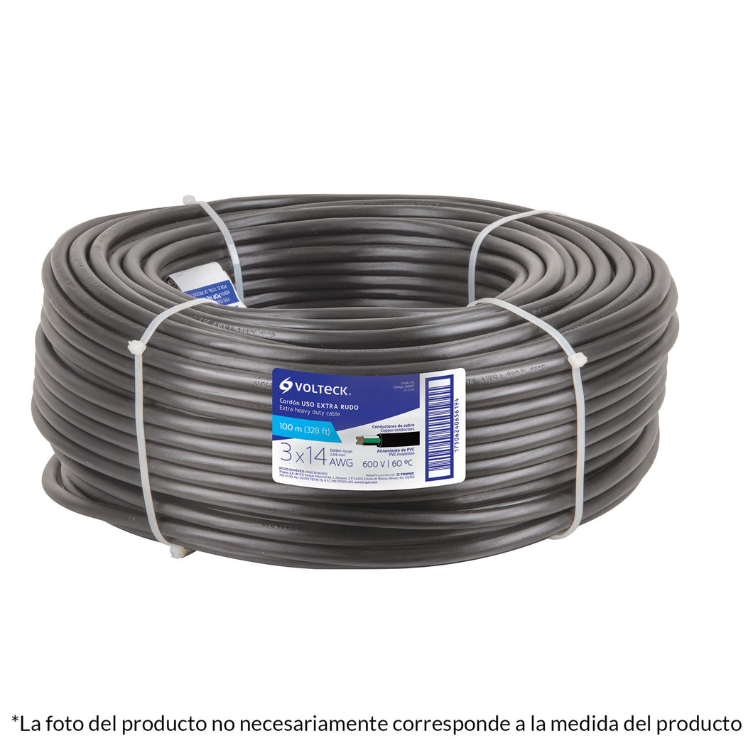 Cable uso rudo, 3 conductores, calibre 12, rollo de 100 m.
