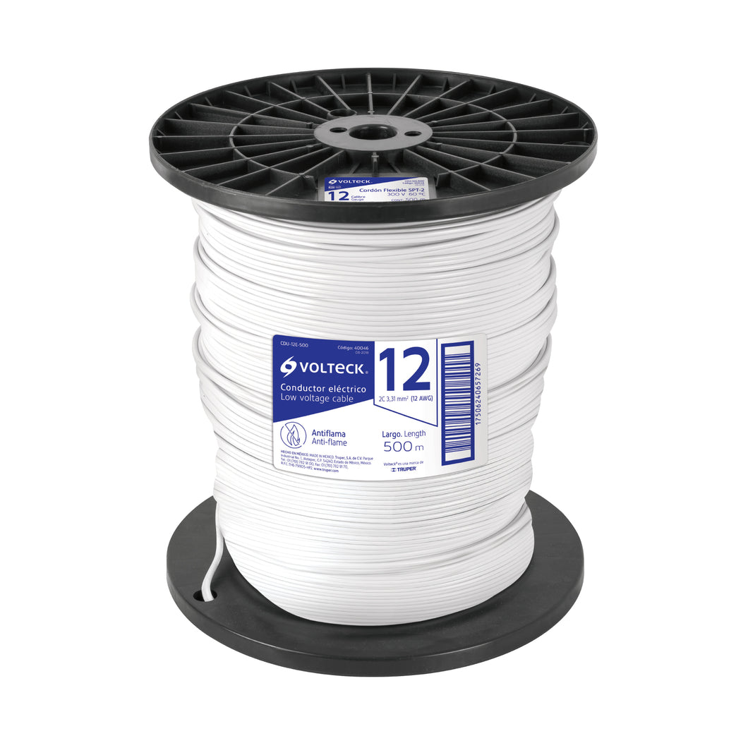 Cordón dúplex para extensiones, 12 AWG, bobina 500 m