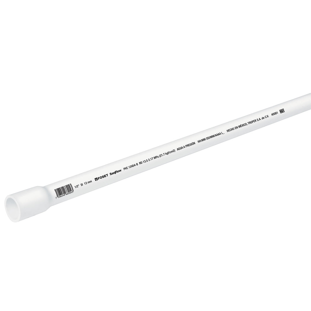 Tubo hidráulico PVC, 1/2', RD 13.5, 3 metros