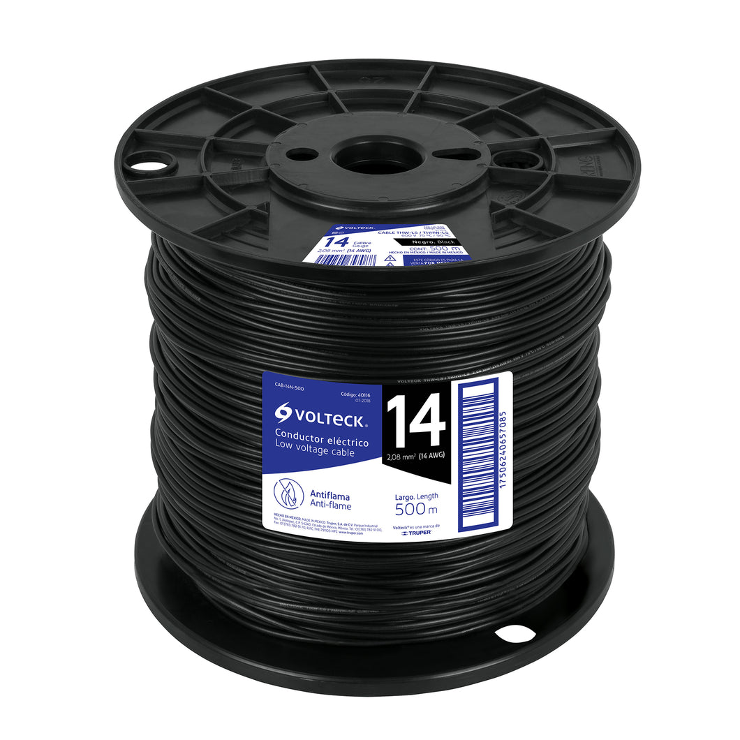 Cable THHW-LS, 14 AWG, negro, bobina 500 m