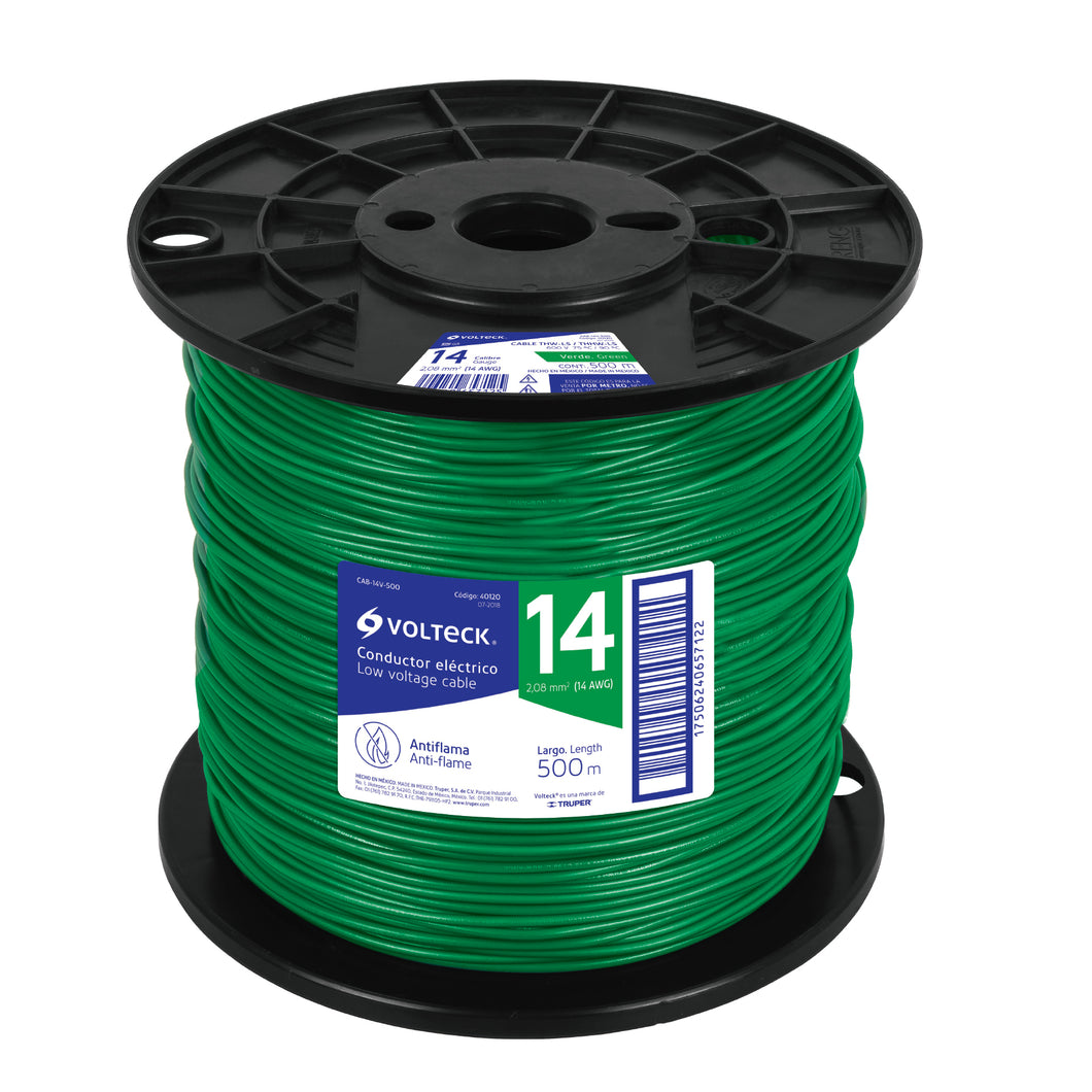Cable THHW-LS, 14 AWG, verde, bobina 500 m