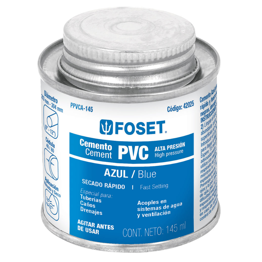 Cemento azul para PVC, hasta 12', bote 145 ml