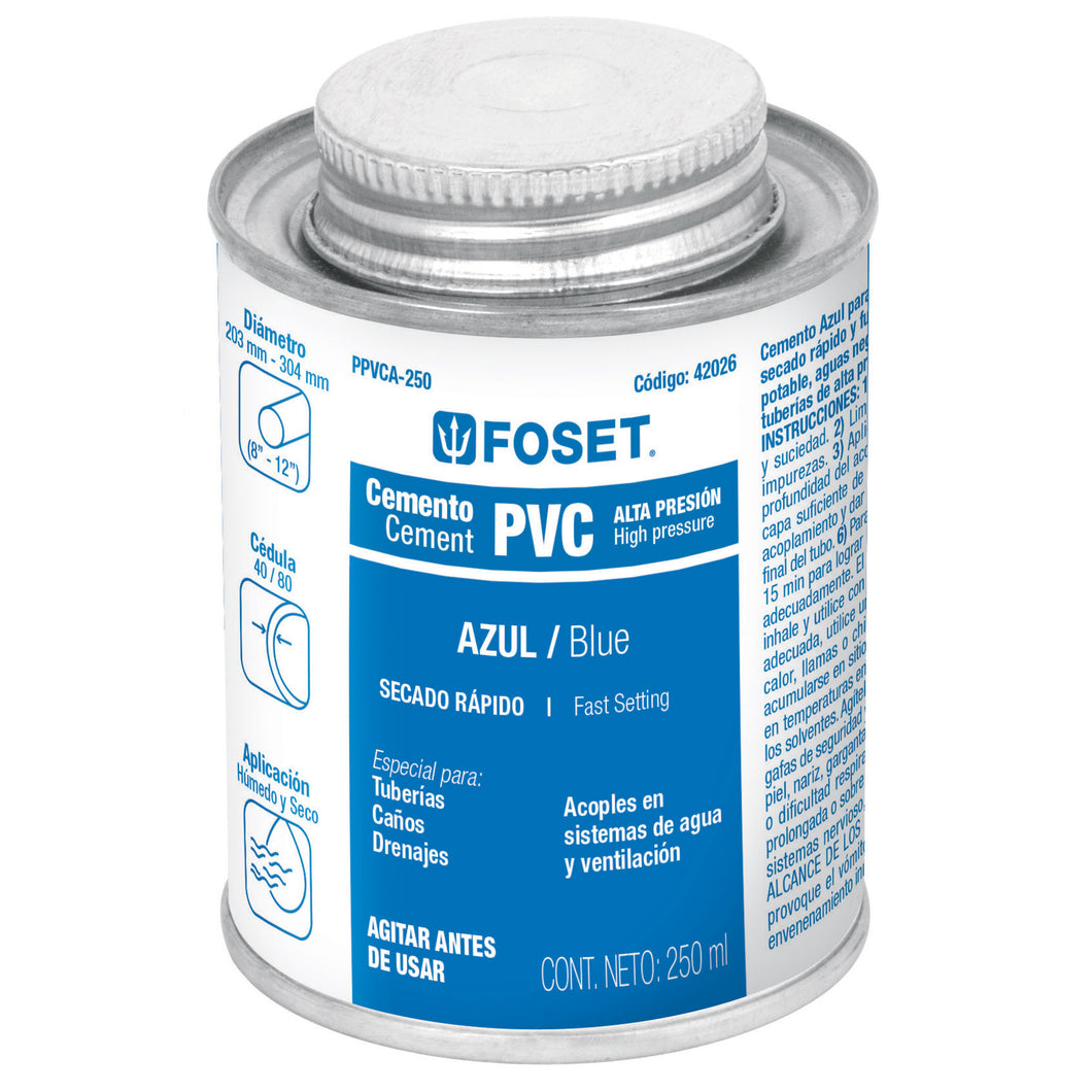 Cemento azul para PVC, hasta 12', bote 250 ml