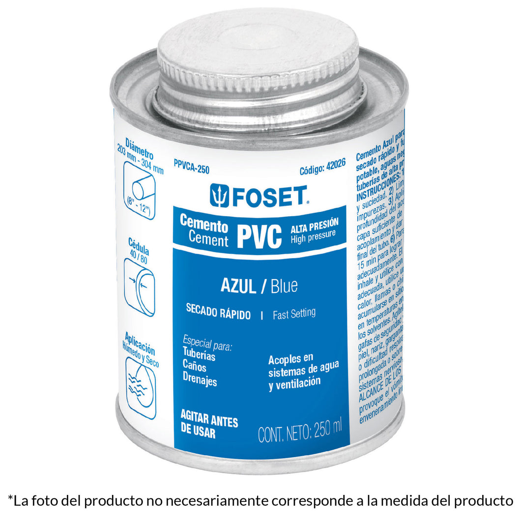 Cemento azul para PVC, hasta 12', bote 500 ml