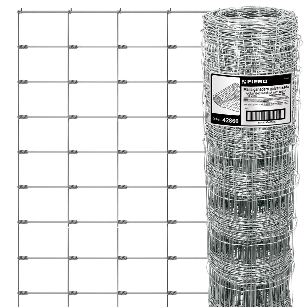 Malla ganadera de acero galvanizado, 1.20 X 50 m
