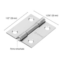 Cargar imagen en el visor de la galería, Bisagra rectangular 1-1/2&#39;, acero pulido
