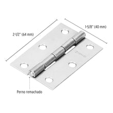 Cargar imagen en el visor de la galería, Bisagra rectangular 2-1/2&#39;, acero pulido

