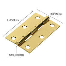 Cargar imagen en el visor de la galería, Bisagra rectangular 2-1/2&#39;, acero latonado

