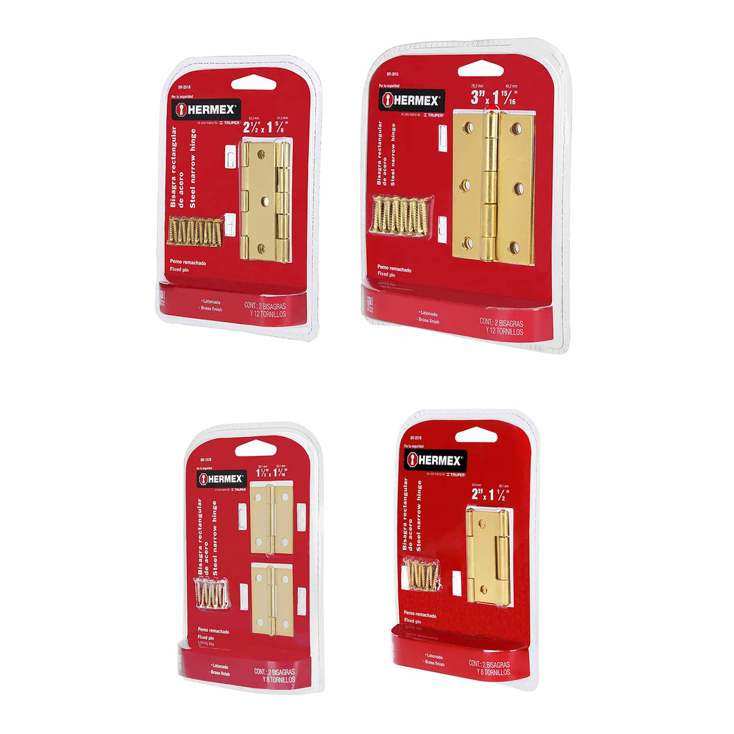 Bisagras rectangulares 1-1/2', acero latonado, blíster 2