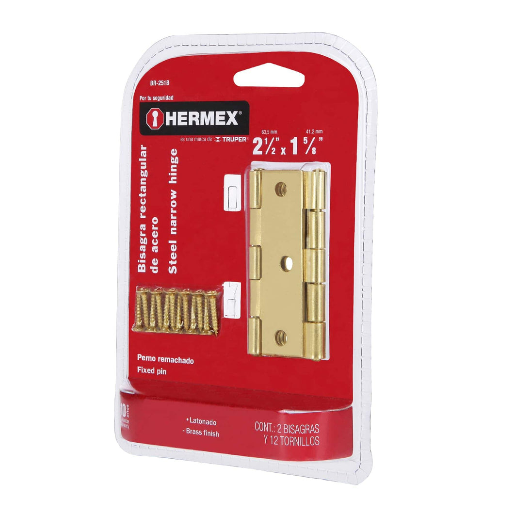 Bisagras rectangulares 2-1/2', acero latonado, blíster 2