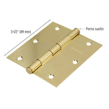 Cargar imagen en el visor de la galería, Bisagra cuadrada 3-1/2&#39;, acero latonado, plana, Hermex Basic
