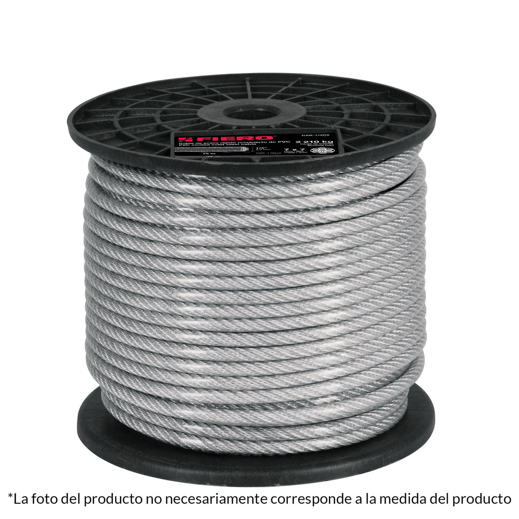 Cable rígido de acero 1/16', recubierto PVC, 7X7, 75 m