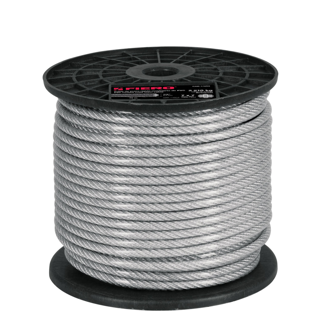 Cable rígido de acero 3/16', recubierto PVC, 7X7, 75 m