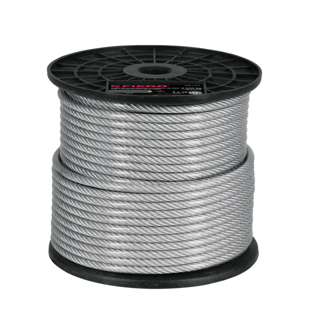 Cable flexible de acero 1/4', recubierto PVC, 7X19, 75 m