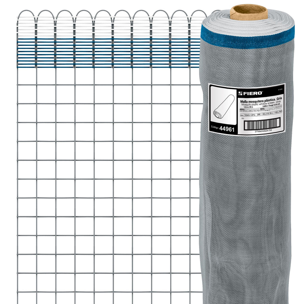 Malla mosquitera plástica, 1.20 x 30 m, gris
