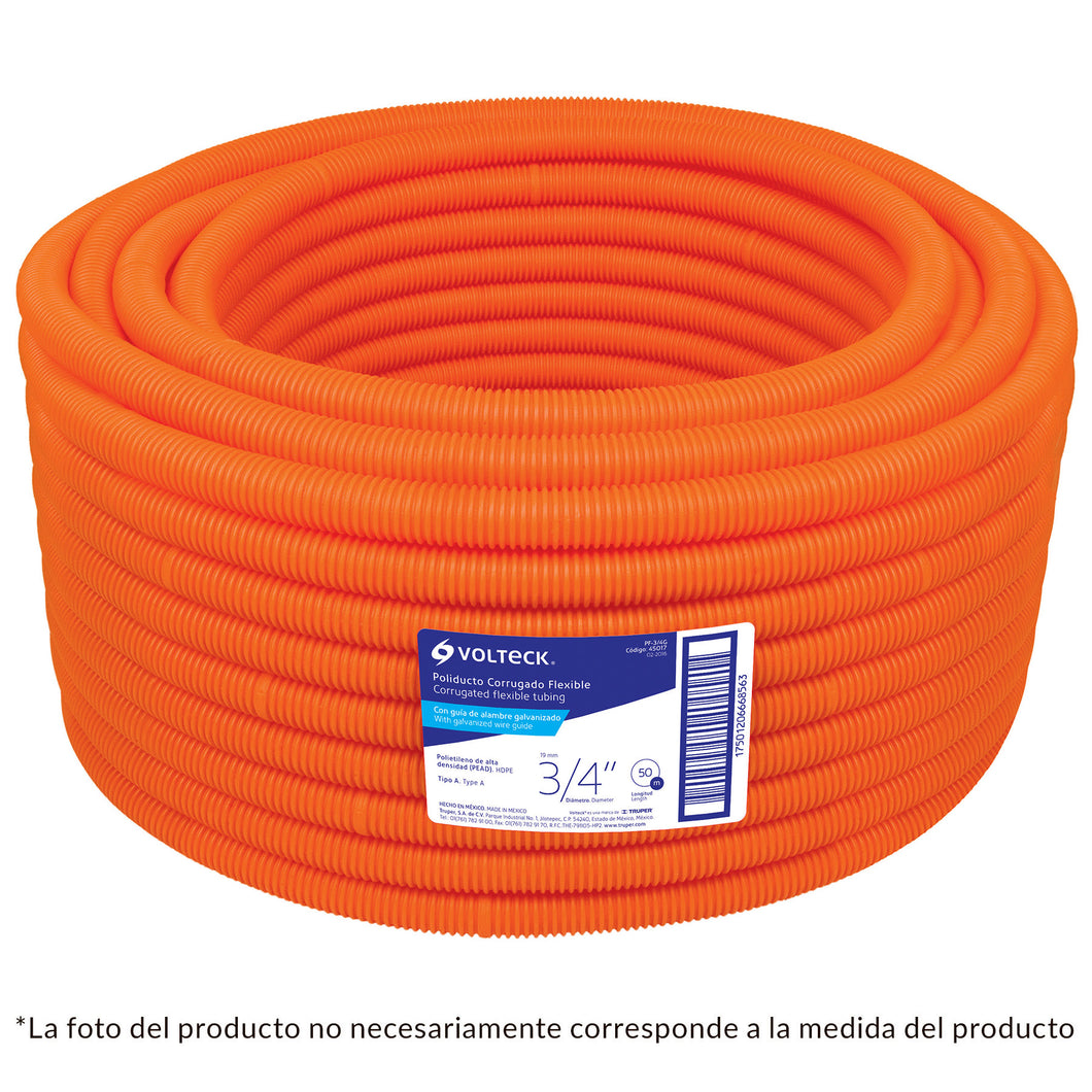 Tubo corrugado flexible, 1/2', con guía, rollo 100 m,Volteck