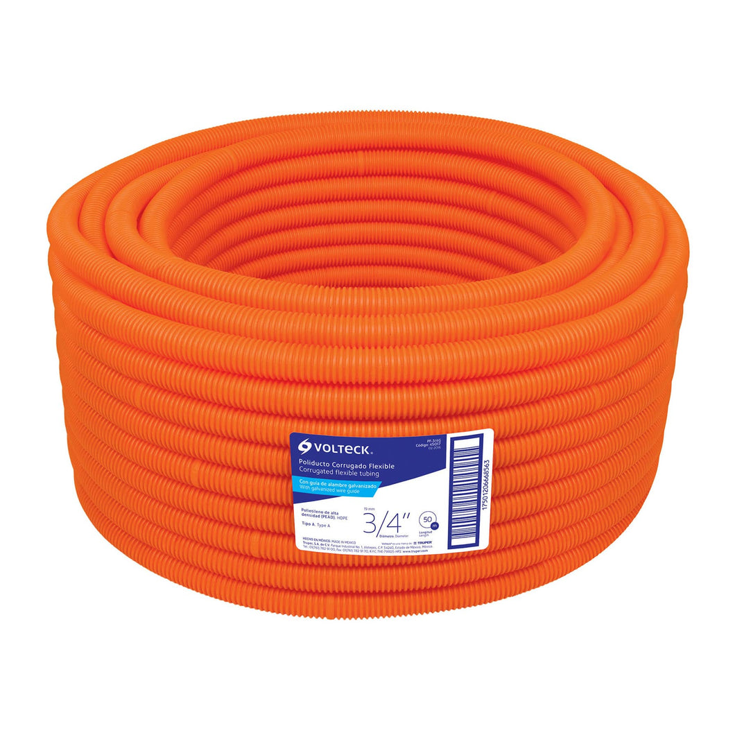 Tubo corrugado flexible, 3/4', con guía, rollo 50 m, Volteck