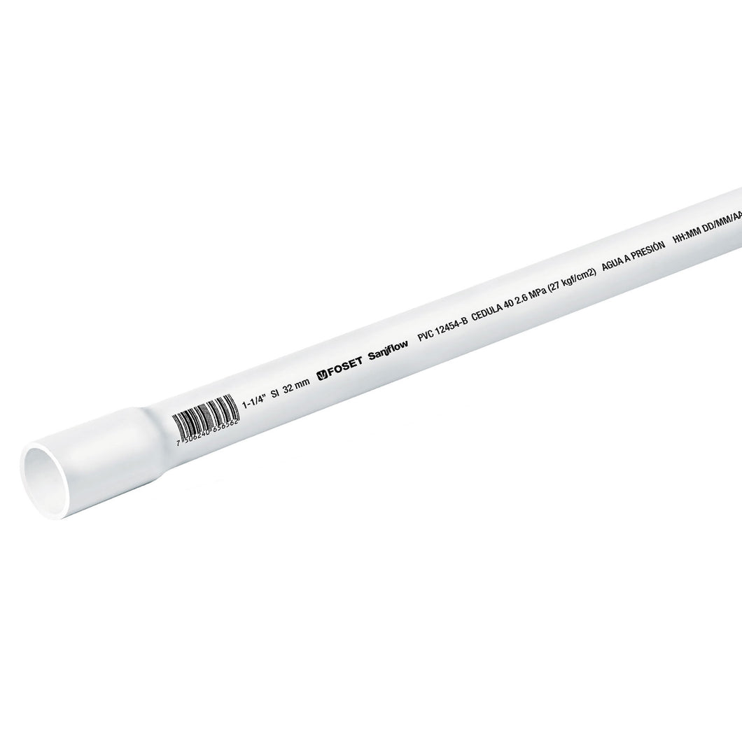 Tubo de PVC hidráulico cédula 40, 1-1/4', tramo 3m