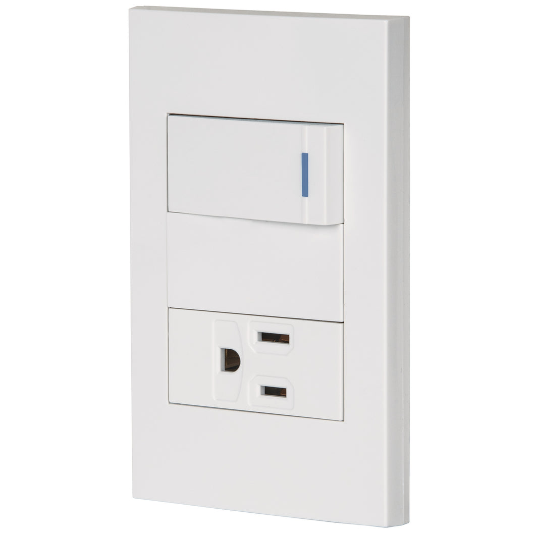Placa armada 1 interruptor,1 contacto,1mod, Española, blanco