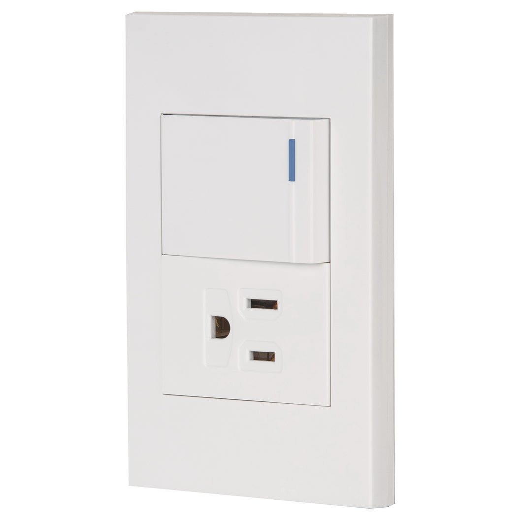 Placa armada 1 interruptor,1contacto,1.5mod,Española, blanco
