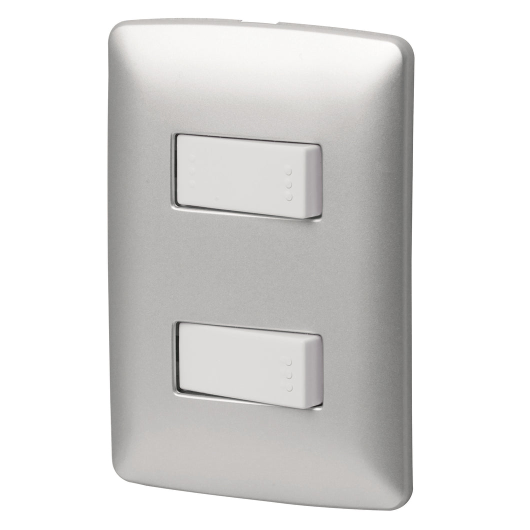 Placa armada 1 interruptor 1 escalera, plata, línea Italiana