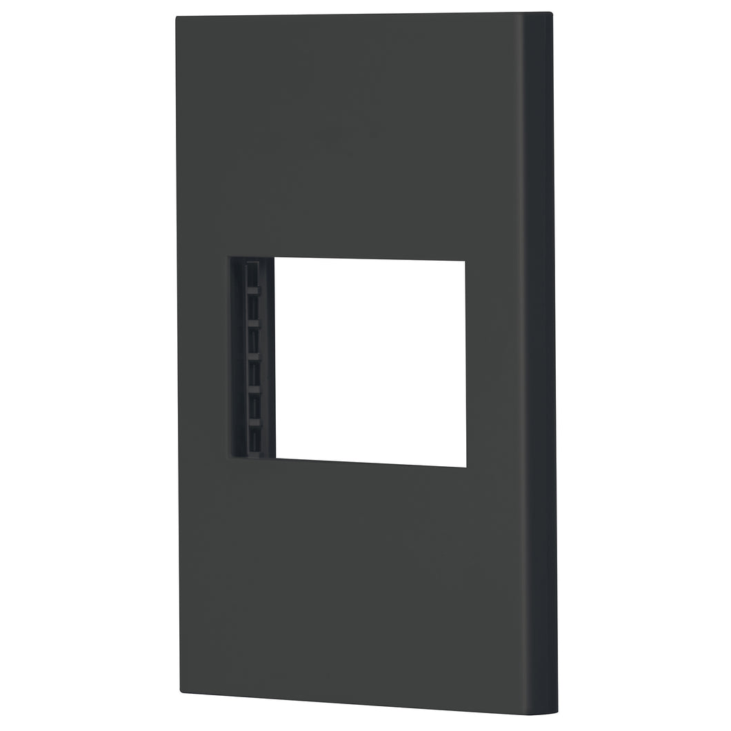 Placa 1 ventana, 1.5 módulos, línea Española, color negro
