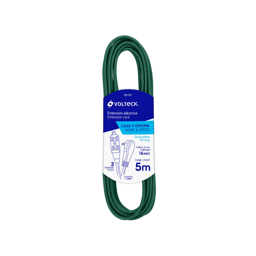 Extensión eléctrica doméstica, 5 m, verde, Volteck